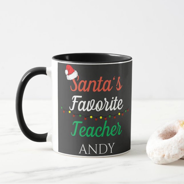 Santa’s Favourite Teacher Merry Christmas customiz Mug (With Donut)