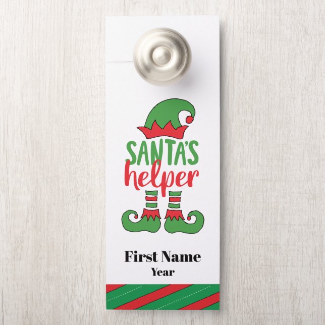 Santa’s Helper Cute Cartoon Elf Drawing Cute Elf Door Hanger (On Knob)