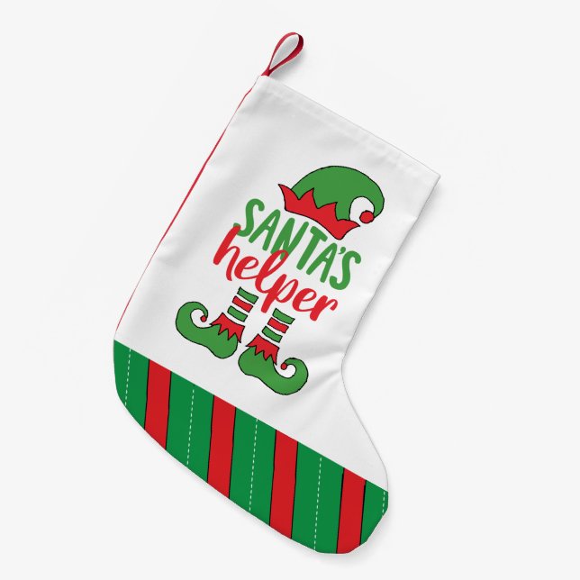 Santa’s Helper Cute Cartoon Elf Drawing Cute Elf Small Christmas Stocking (Front (Hanging))