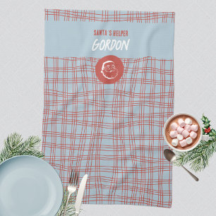 Santa’s Helper Modern Blue & Red Holiday Kitchen Towel