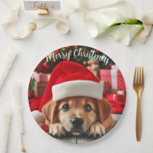 Santa’s Little Helper Puppy Paper Plate