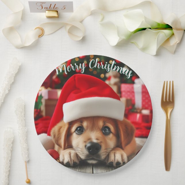 Santa’s Little Helper Puppy Paper Plate (Wedding)