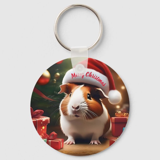 "Santa’s Little Helper: The Christmas Guinea Pig" Keychain (Front)