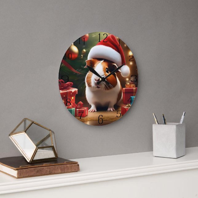 "Santa’s Little Helper: The Christmas Guinea Pig" Large Clock (Office)