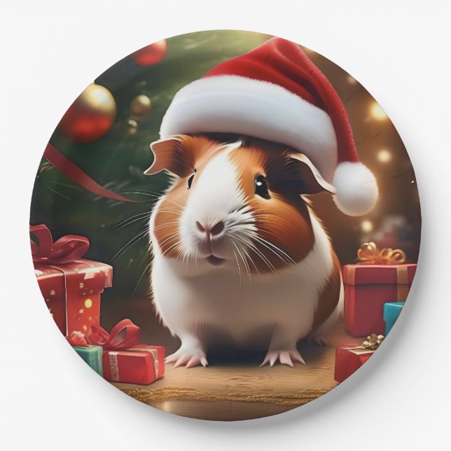 "Santa’s Little Helper: The Christmas Guinea Pig" Paper Plate (Front)