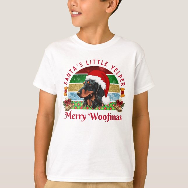 Santa’s Little Yelper, Funny Dachshund Christmas T-Shirt (Front)