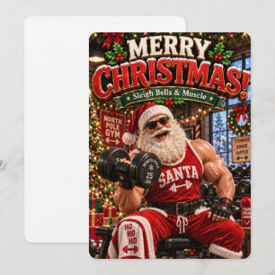 Santa’s Merry Adventures   Sleigh Bells & Muscle Holiday Card