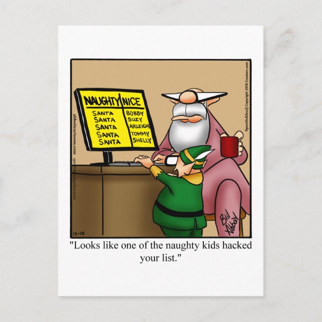 Santa’s Naughty List Hacked Humor Postcard (Front)
