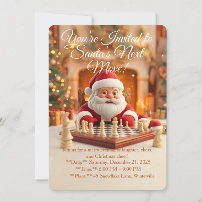 Santa’s Next Move – Funny Christmas Chess Party In Invitation (Front)
