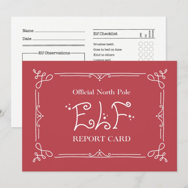 Santa’s North Pole Elf Report Card (Front/Back)