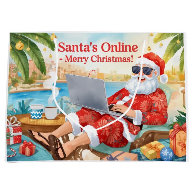 Santa’s Online Computer Lovers Merry Christmas! Large Gift Bag (Front)