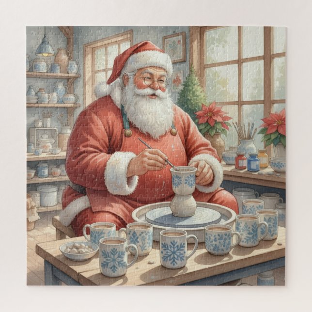 Santa’s Pottery Workshop: Hand-Painted Ceramic Jigsaw Puzzle (Vertical)