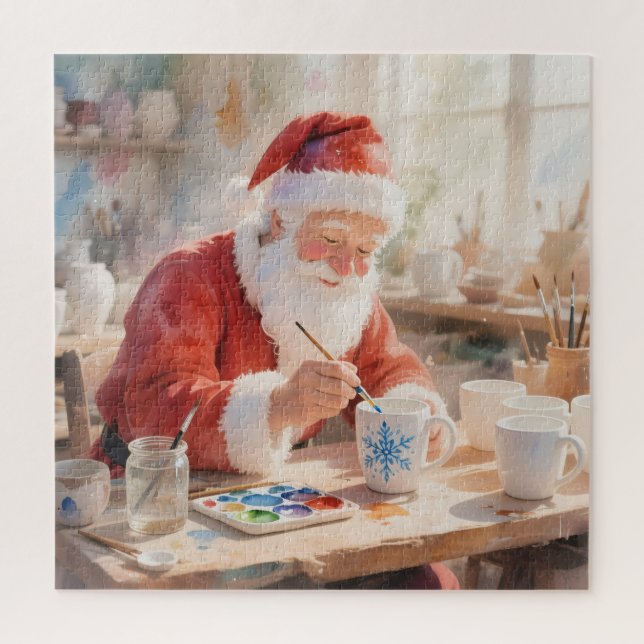 Santa’s Pottery Workshop: Hand-Painted Ceramic Jigsaw Puzzle (Vertical)
