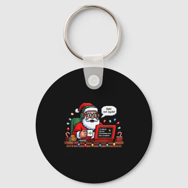 Santa s Rebooting Support Tech Joke Keychain (Front)