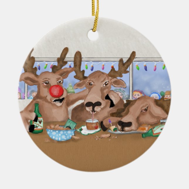 Santa’s Reindeer Behaving Badly Ornament (Front)