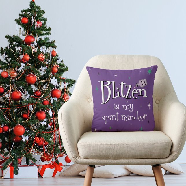 Santa’s Reindeer Spirit Animal Blitzen Purple Throw Pillow (Reindeer Spirit Animal Blitzen Purple Throw Pillow)