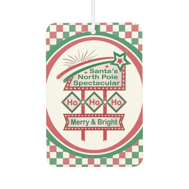 Santa’s Retro Marquee – Ho Ho Ho Merry & Bright Air Freshener (Front)