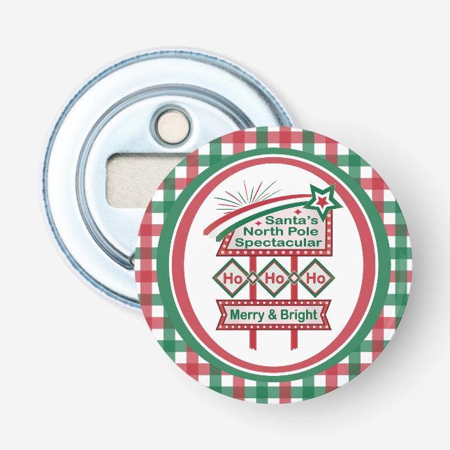 Santa’s Retro Marquee – Ho Ho Ho Merry & Bright Bottle Opener (Front)