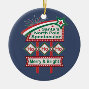 Santa’s Retro Marquee – Ho Ho Ho Merry & Bright Ceramic Ornament