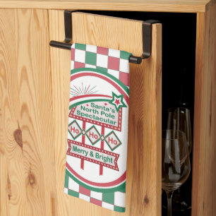 Santa’s Retro Marquee – Ho Ho Ho Merry & Bright Kitchen Towel