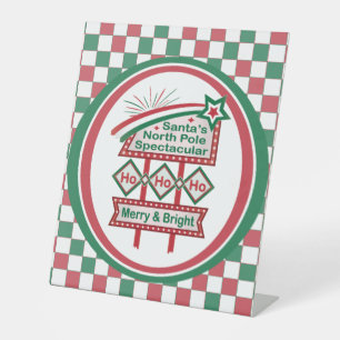 Santa’s Retro Marquee – Ho Ho Ho Merry & Bright Pedestal Sign