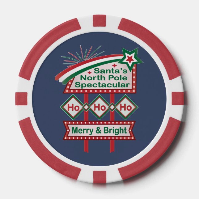Santa’s Retro Marquee – Ho Ho Ho Merry & Bright Poker Chips (Front)