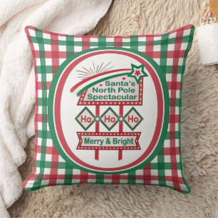 Santa’s Retro Marquee – Ho Ho Ho Merry & Bright Throw Pillow
