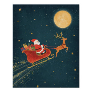 Santa’s Sleigh Christmas Poster Poster