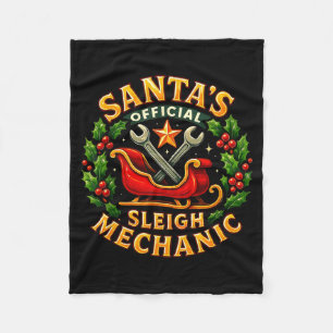Santa’s Sleigh Mechanic Funny Christmas Design  Fleece Blanket