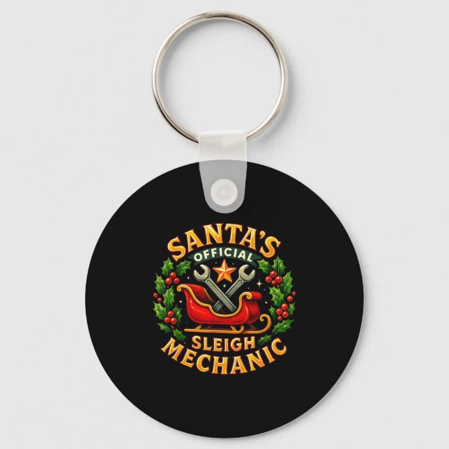 Santa’s Sleigh Mechanic Funny Christmas Design  Keychain (Front)
