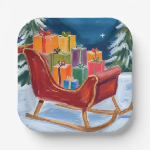 Santa’s Sleigh Merry Christmas Paper Plate