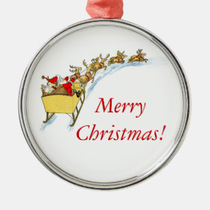 Santa`s Sleigh Ride Metal Ornament