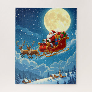 Santa’s Sleigh Ride Over Snowy Village Jigsaw Puzzle