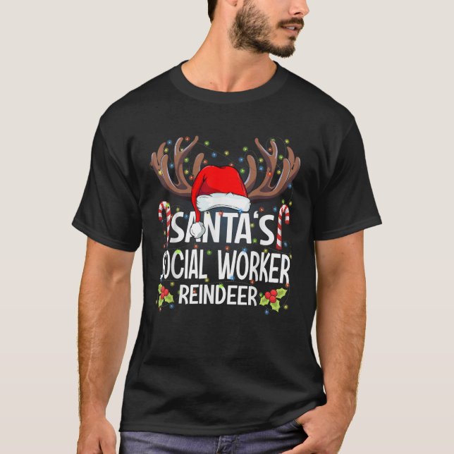 Santa s Social Worker Reindeer Christmas Pajama  T-Shirt (Front)