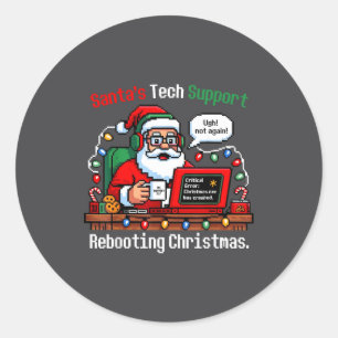 Santa s Support Tech Rebooting IT Computer Humor Classic Round Sticker
