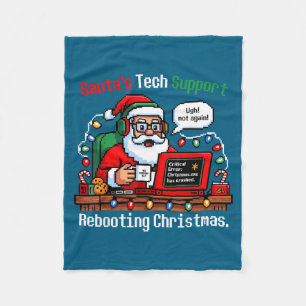 Santa s Support Tech Rebooting IT Computer Smile Fleece Blanket