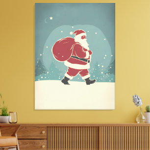Santa’s Winter Journey - Vintage Holiday Art Canvas Print