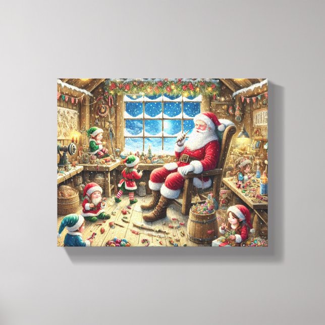 Santa’s Workshop Christmas Wall Art | Cozy Rustic  (Front)