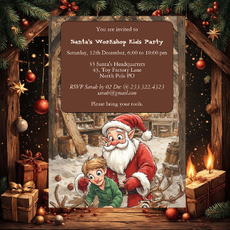 Santa’s Workshop Kids North Pole Christmas Party  Invitation