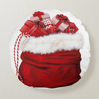 Santa Sack Full of Gifts Christmas Holiday Round Pillow