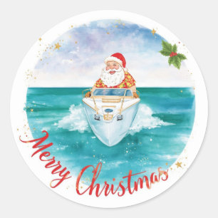 Santa Sailing – Tropical Christmas by the Sea Classic Round Sticker