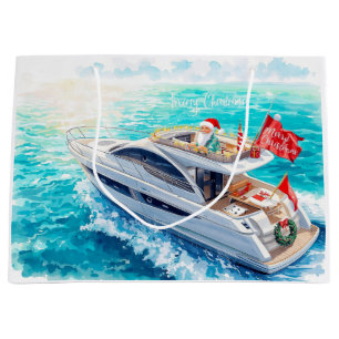 Santa Sailing – Tropical Christmas by the Sea Large Gift Bag