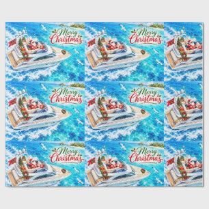 Santa Sailing – Tropical Christmas by the Sea Wrapping Paper