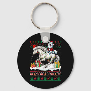 Santa Samoyed Riding Horse Christmas Sweater Lover Keychain