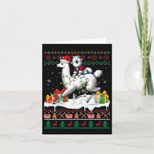 Santa Samoyed Riding Llama Christmas Sweater Lover Card