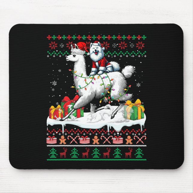 Santa Samoyed Riding Llama Christmas Sweater Lover Mouse Pad (Front)