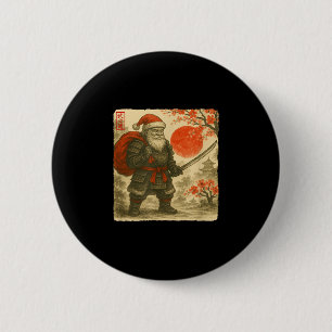 Santa Samurai Japanese Warrior Costume Sumi-e Art 2 Inch Round Button