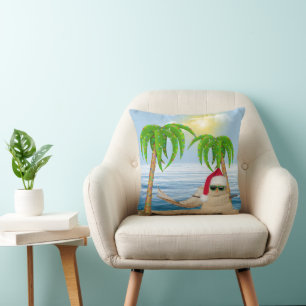 Santa Sandman With Christmas Palm Trees Throw Pillow