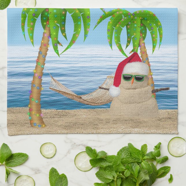 Santa Sandman With Palm Trees Kitchen Towel (Folded)