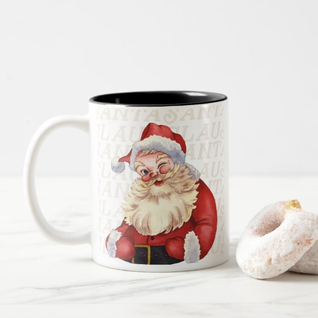 Santa Santa Claus  Two-Tone Coffee Mug (With Donut)